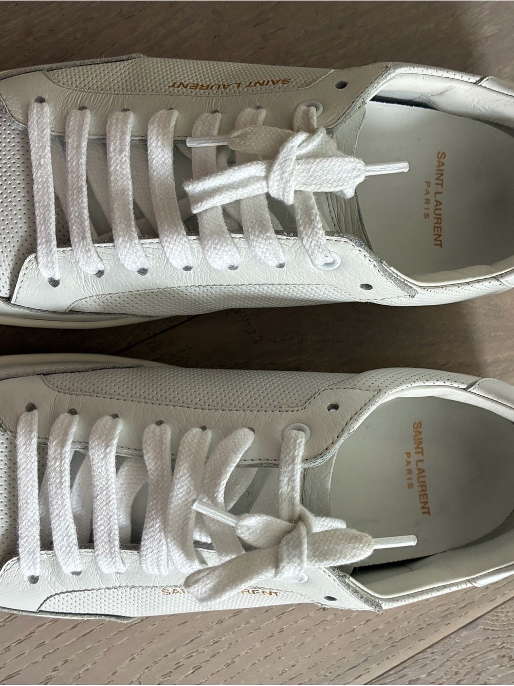 Saint Laurent White Leather Low-Top Sneakers with Gold Logo